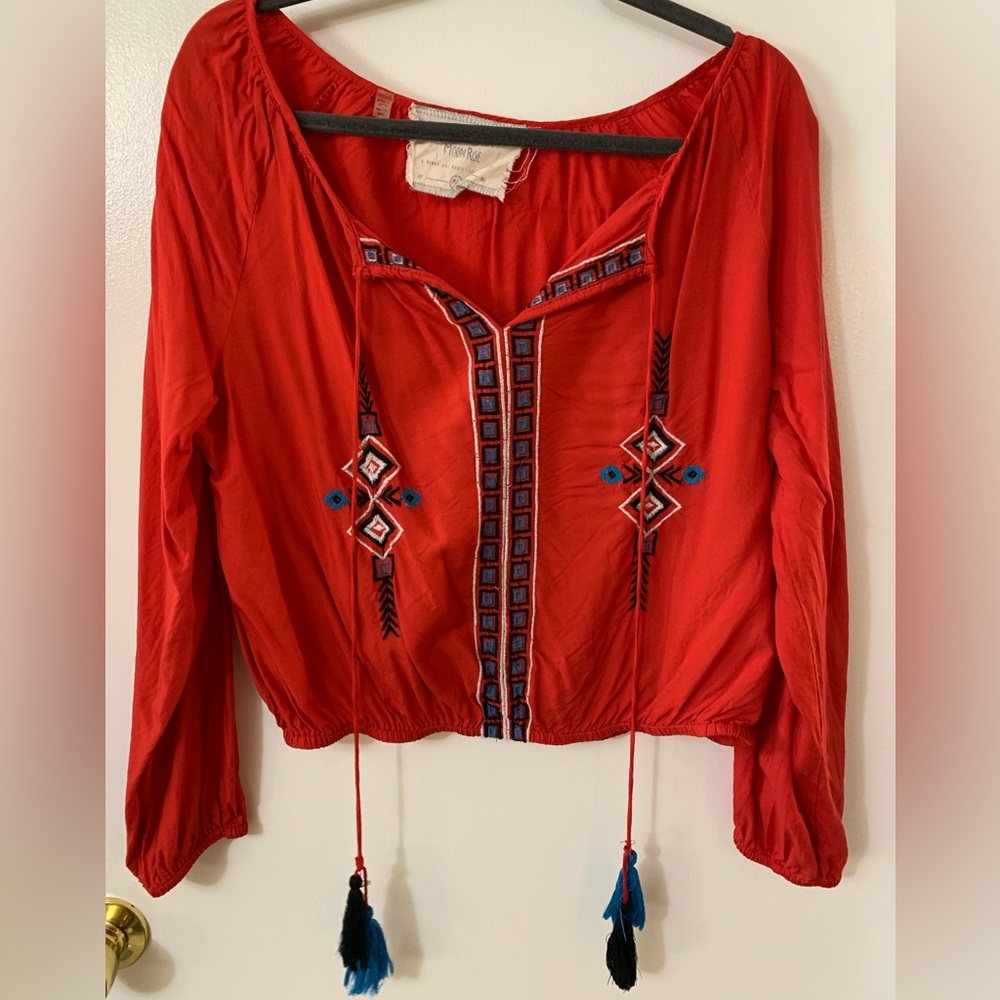 Super cute boho embroidered long sleeve flowy top from The Bay.